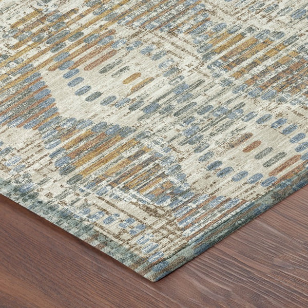 9 X 12 Ivory Beige Floral Medallion Polyester Washable Rug for Patio or Living Room