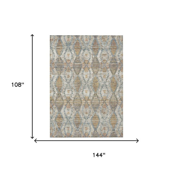 9 X 12 Ivory Beige Floral Medallion Polyester Washable Rug for Patio or Living Room