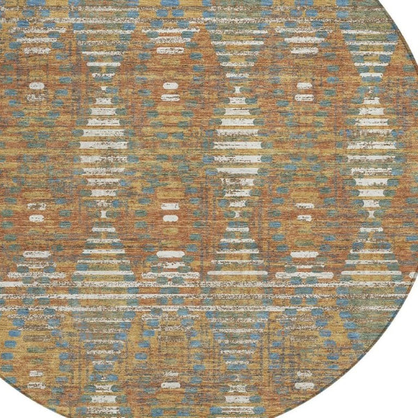 HomeRoots 8 Ft Round Medallion Floral Polyester Rug Stain Resistant for Patio or Family Room 734592