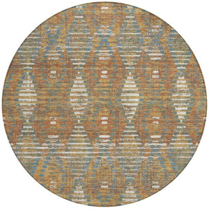 8 Ft Round Medallion Floral Polyester Rug Stain Resistant for Patio or Family Room