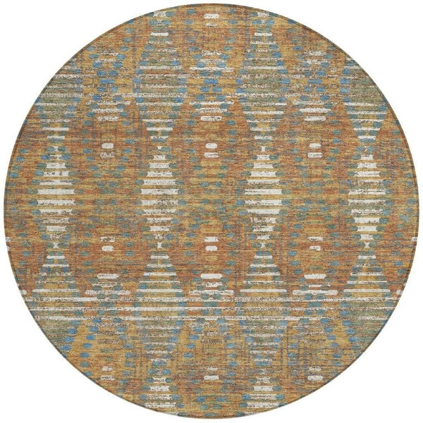 8 Ft Round Medallion Floral Polyester Rug Stain Resistant for Patio or Family Room