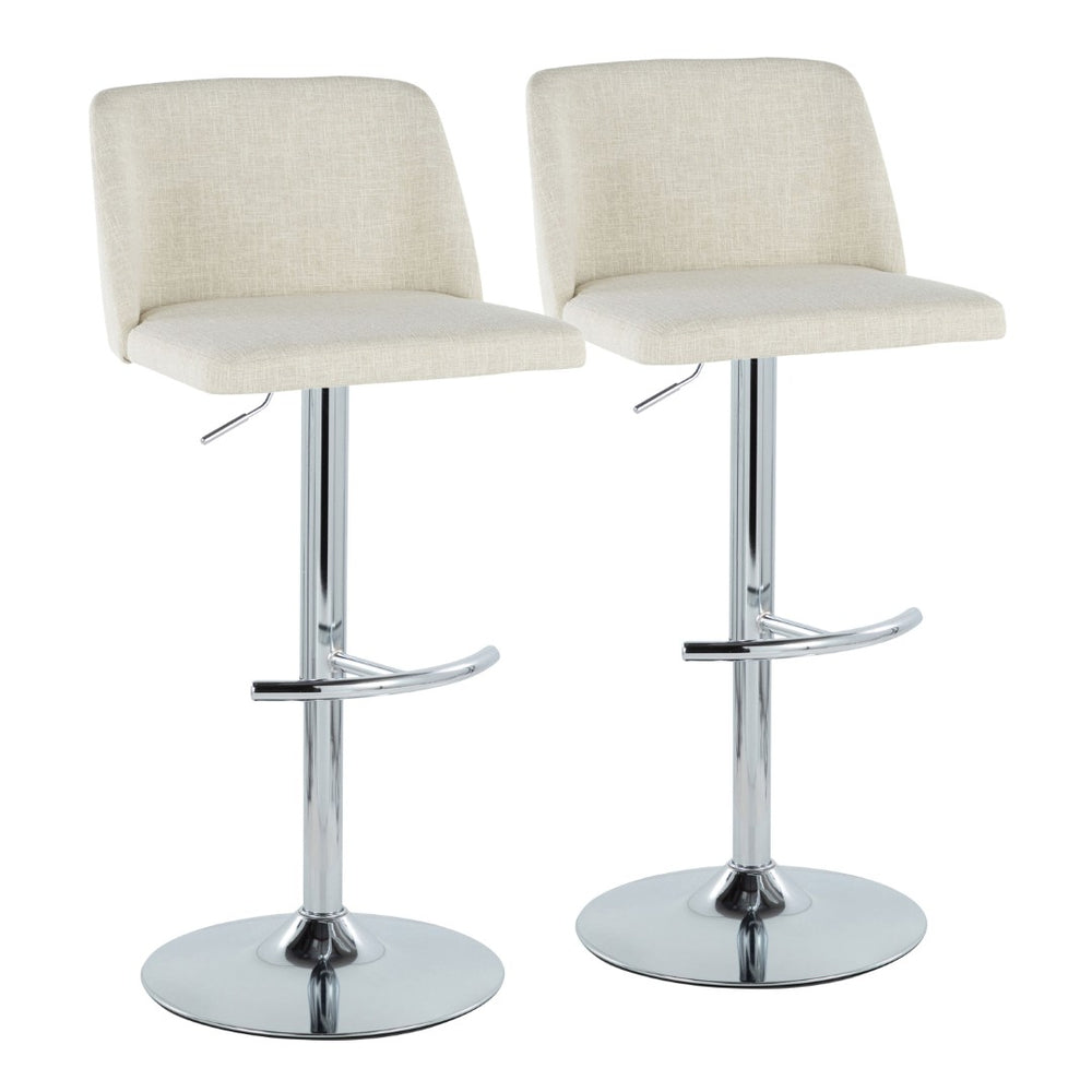English Elm Toriano Adjustable Barstools Set Of 2 - Modern Cream Fabric & Chrome Swivel Seating For Home Bars B202S01041-GIGA