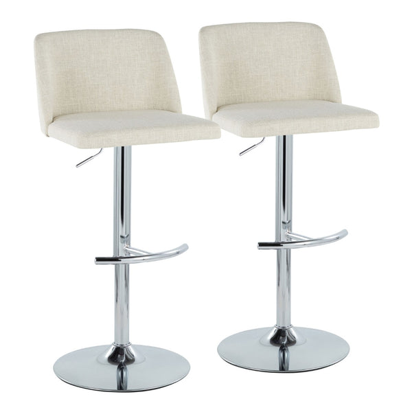 English Elm Toriano Adjustable Barstools Set Of 2 - Modern Cream Fabric & Chrome Swivel Seating For Home Bars B202S01041-GIGA