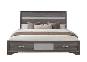 English Elm RYDER Elegant Full Bed with Crystal Accent Headboard and Two-Drawer Footboard, Solid Wood Frame Sparkle Grey King B201S00059