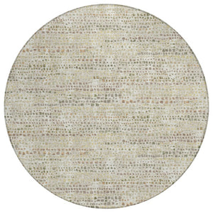 8 Foot Round Abstract Polyester Area Rug Washable Indoor Outdoor Ivory Beige