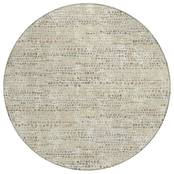 8 Foot Round Abstract Polyester Area Rug Washable Indoor Outdoor Ivory Beige
