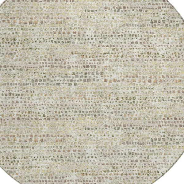 HomeRoots 8 Foot Round Abstract Polyester Area Rug Washable Indoor Outdoor Ivory Beige 734610