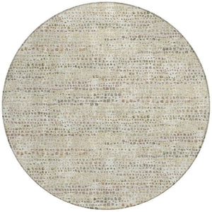 8 Foot Round Abstract Polyester Area Rug Washable Indoor Outdoor Ivory Beige