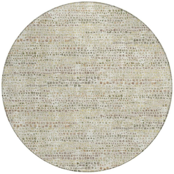 8 Foot Round Abstract Polyester Area Rug Washable Indoor Outdoor Ivory Beige