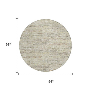 8 Foot Round Abstract Polyester Area Rug Washable Indoor Outdoor Ivory Beige