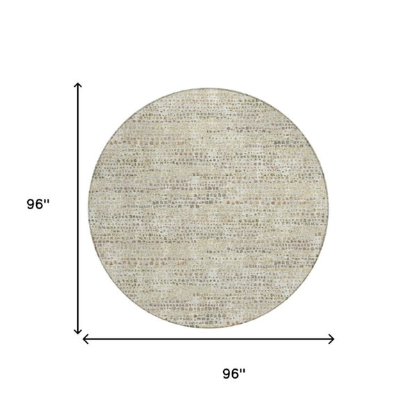 8 Foot Round Abstract Polyester Area Rug Washable Indoor Outdoor Ivory Beige