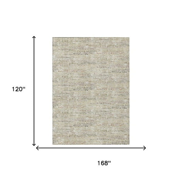 10 Ft X 14 Ft Abstract Ivory Beige Washable Polyester Rug for Indoor Outdoor Use