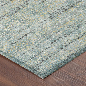10 X 14 Abstract Teal Pewter Polyester Area Rug Washable Stain Resistant Indoor Outdoor