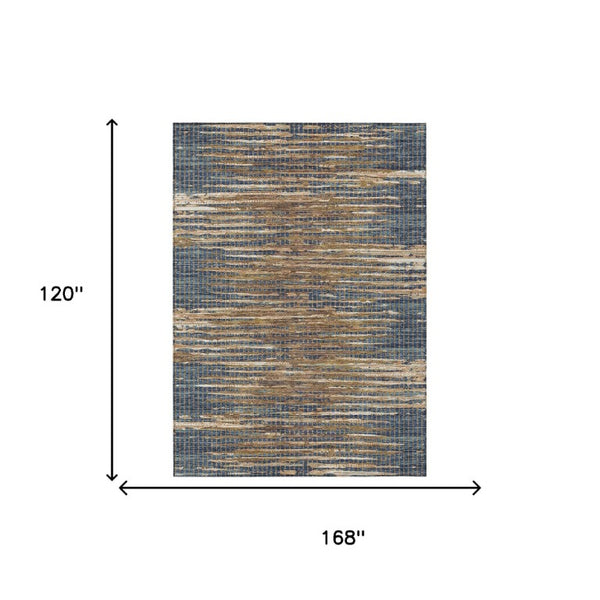 10 X 14 Abstract Navy Polyester Area Rug Washable for Indoor Outdoor Use