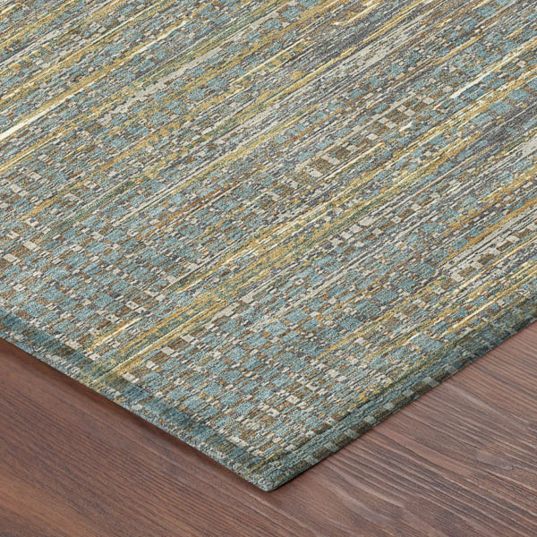 5 X 8 Teal Taupe Abstract Polyester Area Rug Washable for Patio or Living Room