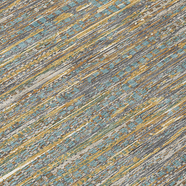 8 X 10 Teal Taupe Abstract Polyester Area Rug Washable Stain Resistant Indoor