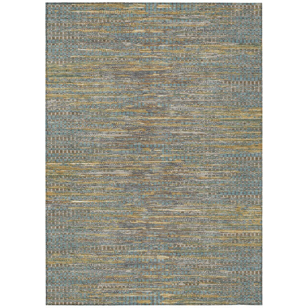 10 X 14 Abstract Polyester Area Rug Washable Teal Taupe for Patio or Living Room