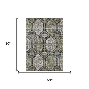 5x8 Damask Polyester Area Rug Washable Stain Resistant Indoor Outdoor Patio Decor