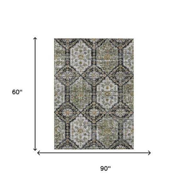 5x8 Damask Polyester Area Rug Washable Stain Resistant Indoor Outdoor Patio Decor