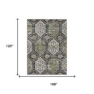 10 Ft X 14 Ft Damask Polyester Area Rug Stain Resistant for Patio or Living Room