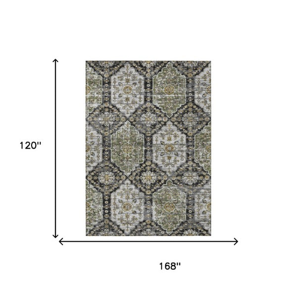 10 Ft X 14 Ft Damask Polyester Area Rug Stain Resistant for Patio or Living Room