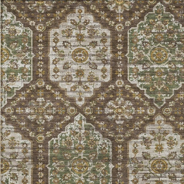 HomeRoots 5x8 Damask Polyester Area Rug Stain Resistant Washable for Patio or Living Room 734693