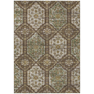 8 X 10 Chocolate Brown Damask Polyester Rug Stain Resistant Indoor Outdoor Use
