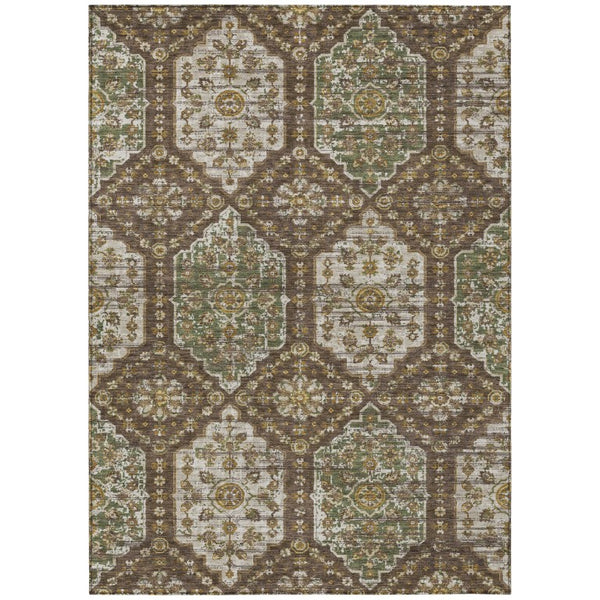 8 X 10 Chocolate Brown Damask Polyester Rug Stain Resistant Indoor Outdoor Use