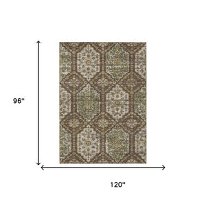 8 X 10 Chocolate Brown Damask Polyester Rug Stain Resistant Indoor Outdoor Use