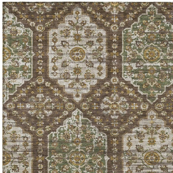 HomeRoots 9 X 12 Damask Polyester Area Rug Washable Stain Resistant for Patio or Living Room 734696