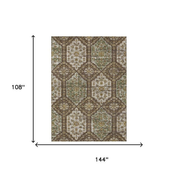 9 X 12 Damask Polyester Area Rug Washable Stain Resistant for Patio or Living Room