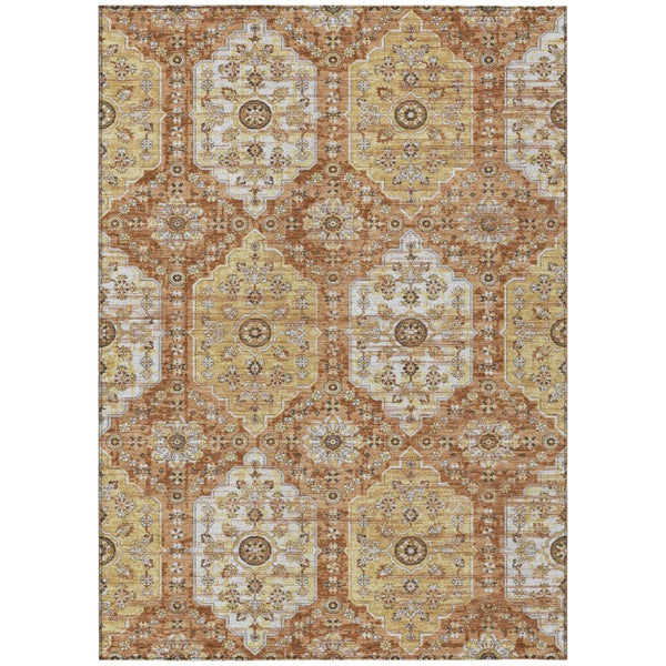 5x8 Copper Orange Damask Polyester Area Rug Stain Resistant for Indoor Outdoor Use