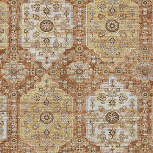 HomeRoots 5x8 Copper Orange Damask Polyester Area Rug Stain Resistant for Indoor Outdoor Use 734699