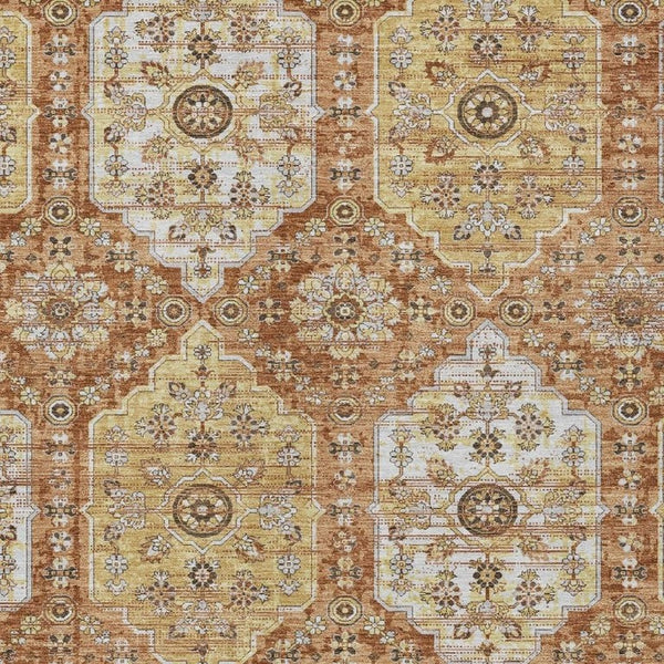 HomeRoots 5x8 Copper Orange Damask Polyester Area Rug Stain Resistant for Indoor Outdoor Use 734699