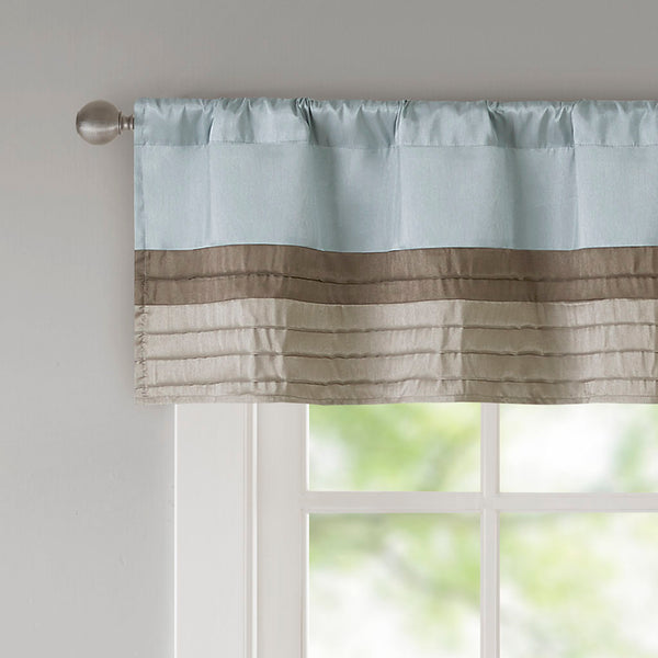 JLA Home Madison Park - Polyoni Pintuck Window Valance with Lined Striped Texture, Tailored Fullness & Easy Rod Pocket Blue MP41-2229
