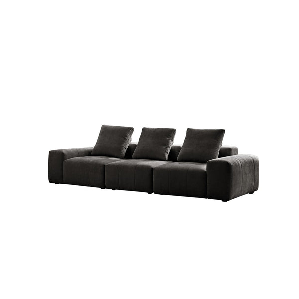 English Elm Luxury Piano Key Chenille Velvet Sofa Solid Wood Frame Three Seat Modern Living Room Grey W1765S00134