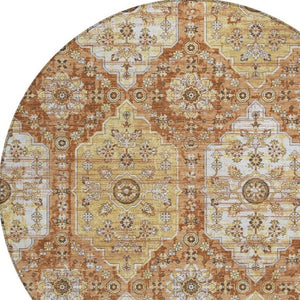 HomeRoots 8 Foot Round Damask Polyester Rug Stain Resistant for Patio Kitchen or Family Room 734700
