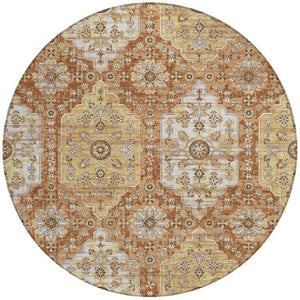 8 Foot Round Damask Polyester Rug Stain Resistant for Patio Kitchen or Family Room