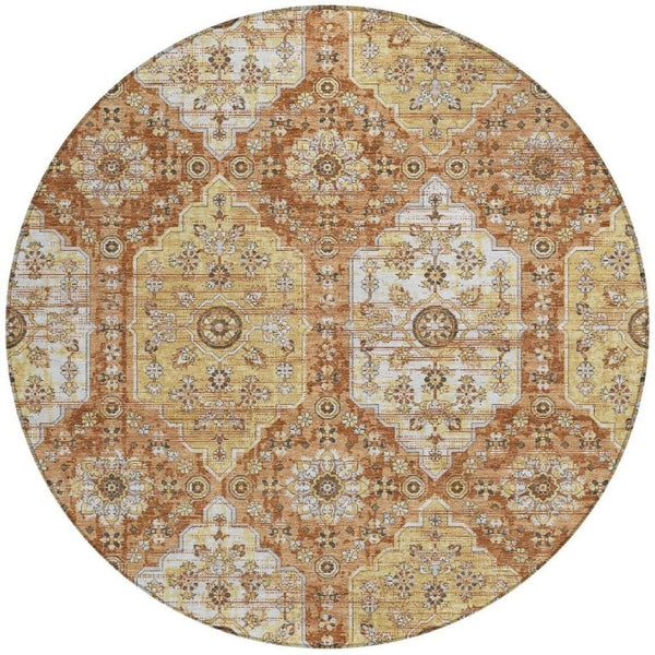 8 Foot Round Damask Polyester Rug Stain Resistant for Patio Kitchen or Family Room