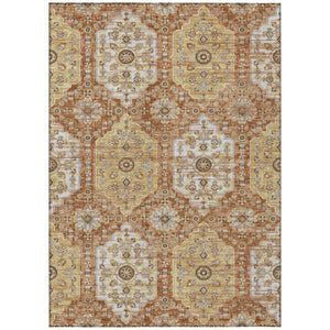 8x10 Copper Orange Damask Polyester Area Rug Washable Stain Resistant Indoor Outdoor