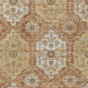 HomeRoots 8x10 Copper Orange Damask Polyester Area Rug Washable Stain Resistant Indoor Outdoor 734701