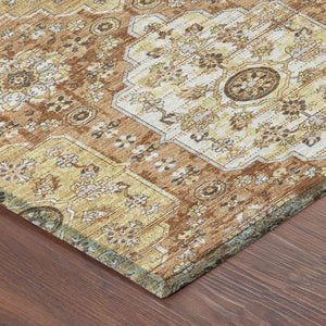 8x10 Copper Orange Damask Polyester Area Rug Washable Stain Resistant Indoor Outdoor