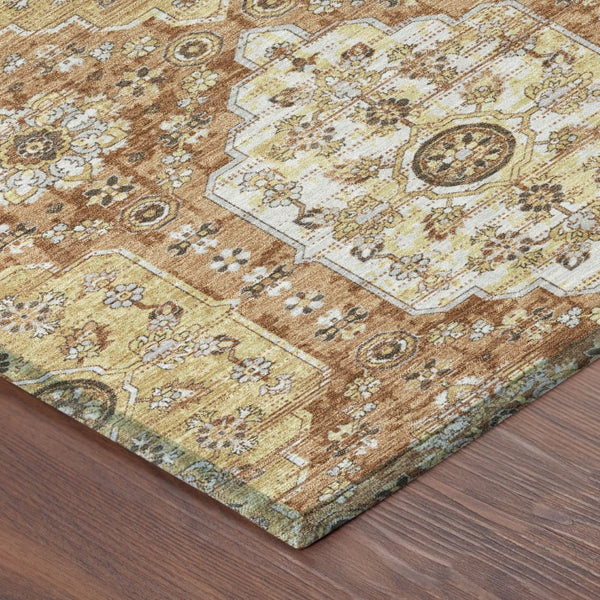9 X 12 Copper Orange Damask Polyester Area Rug Stain Resistant for Patio or Living Room
