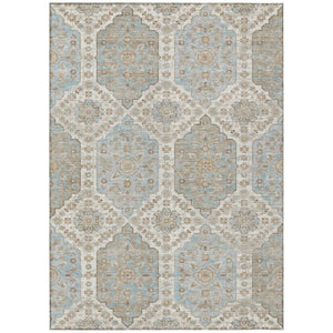 5 X 8 Ivory Beige Damask Polyester Area Rug Stain Resistant Indoor Outdoor Patio