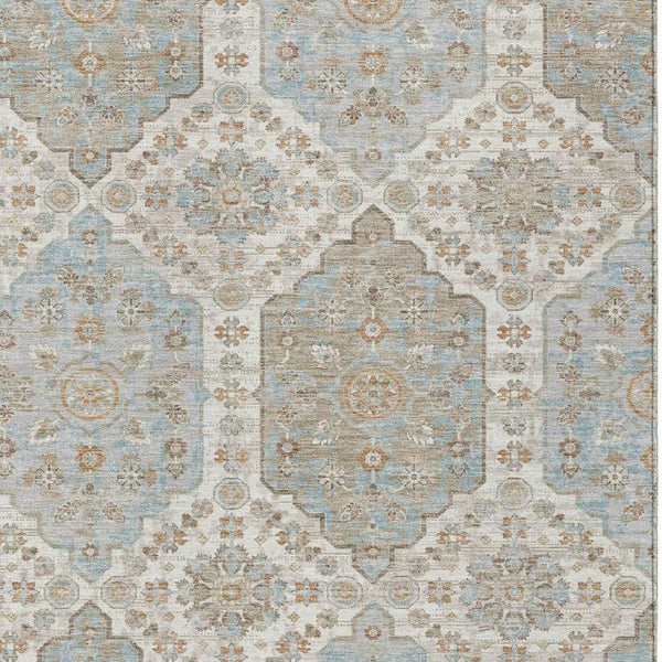 HomeRoots 5 X 8 Ivory Beige Damask Polyester Area Rug Stain Resistant Indoor Outdoor Patio 734705