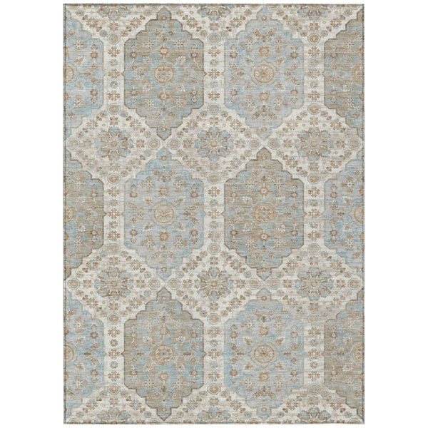 8 X 10 Ivory Beige Damask Polyester Area Rug Stain Resistant Indoor Outdoor Use