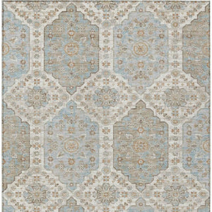 8 X 10 Ivory Beige Damask Polyester Area Rug Stain Resistant Indoor Outdoor Use