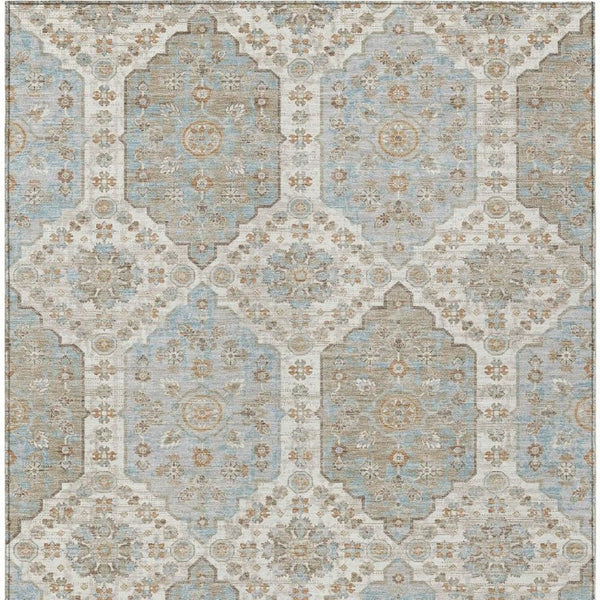 8 X 10 Ivory Beige Damask Polyester Area Rug Stain Resistant Indoor Outdoor Use