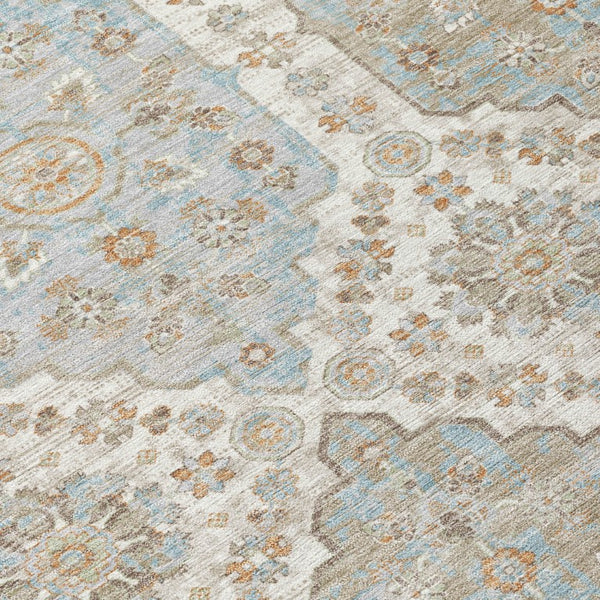 8 X 10 Ivory Beige Damask Polyester Area Rug Stain Resistant Indoor Outdoor Use