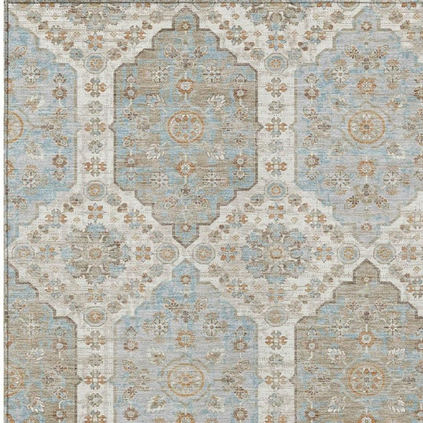 HomeRoots 10 X 14 Damask Polyester Area Rug Washable Stain Resistant Indoor Outdoor Ivory 734709